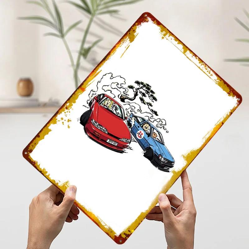 Cars Drifting Tinplate Poster Customized Wall Art Vintage Metal Signs Retro Tin Plaque for Decoration Living Room Decor Men Home