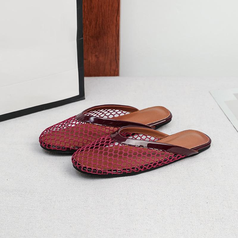 Mesh Mules Flats for Women Slip on Ballerina Comfortable Mule Round Toe Ballet Mary Jane Shoes for Summer Mary Jane Flats Fishnet Ballerina Flats