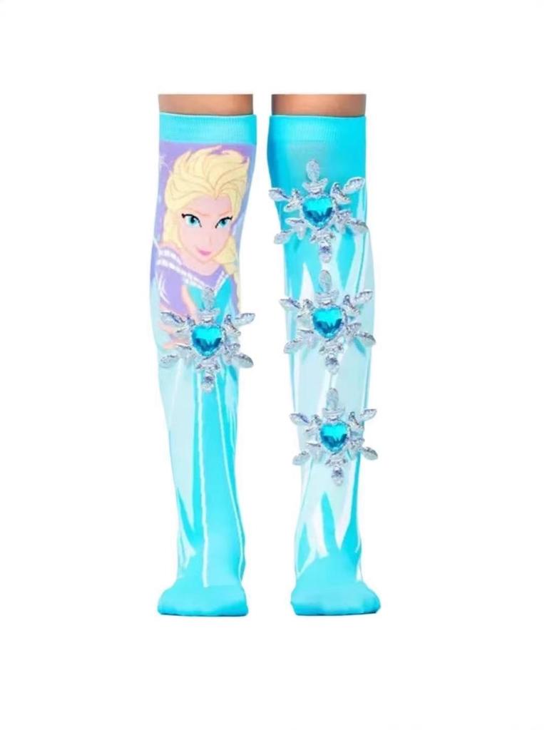 3D Cartoon Girl Knee-High Socks - Free Size for Kids