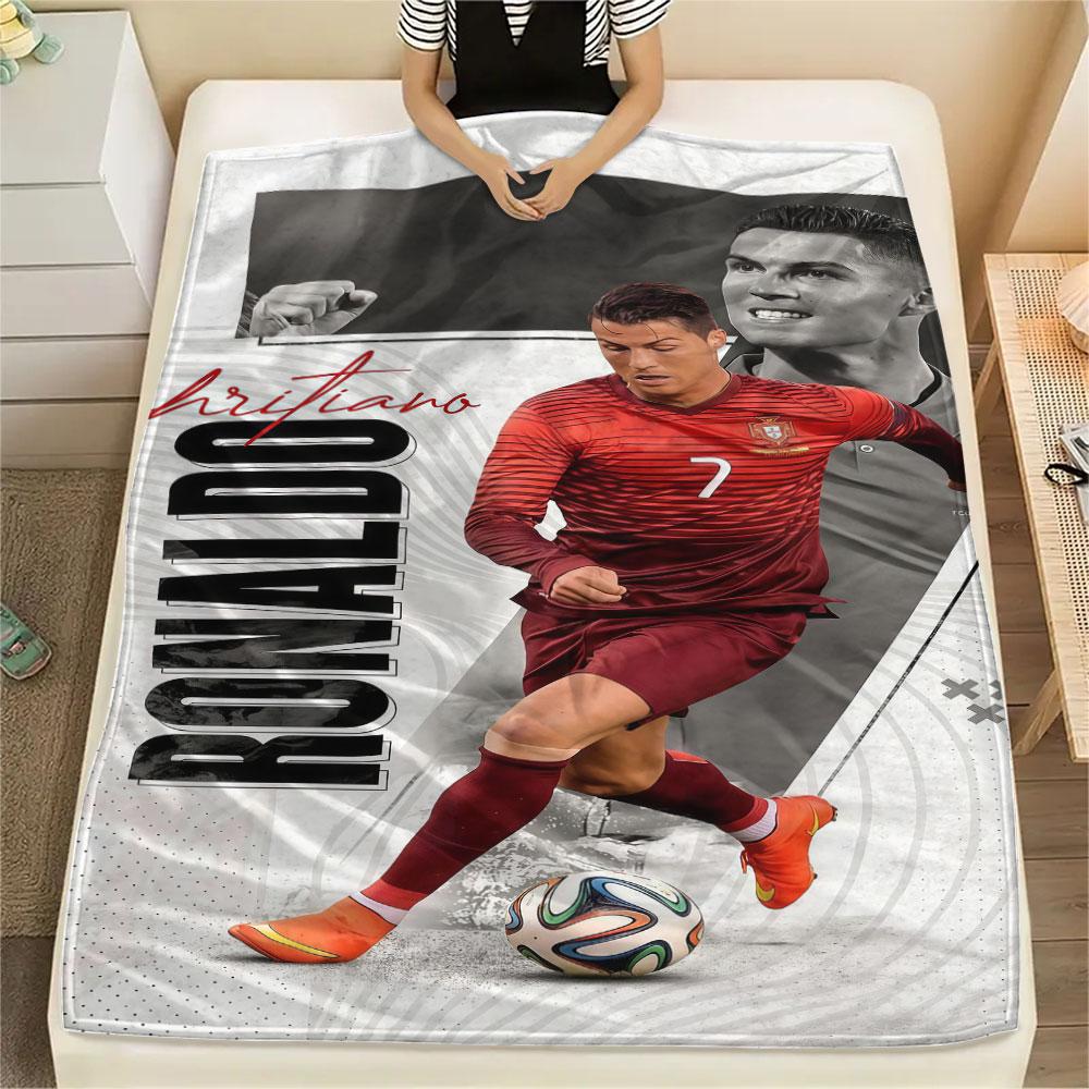 1PC Cristiano Ronaldo Patterned Flannel Blanket Suitable For All Seasons for Home Decor Warmth and Comfort Gifts Holiday Present