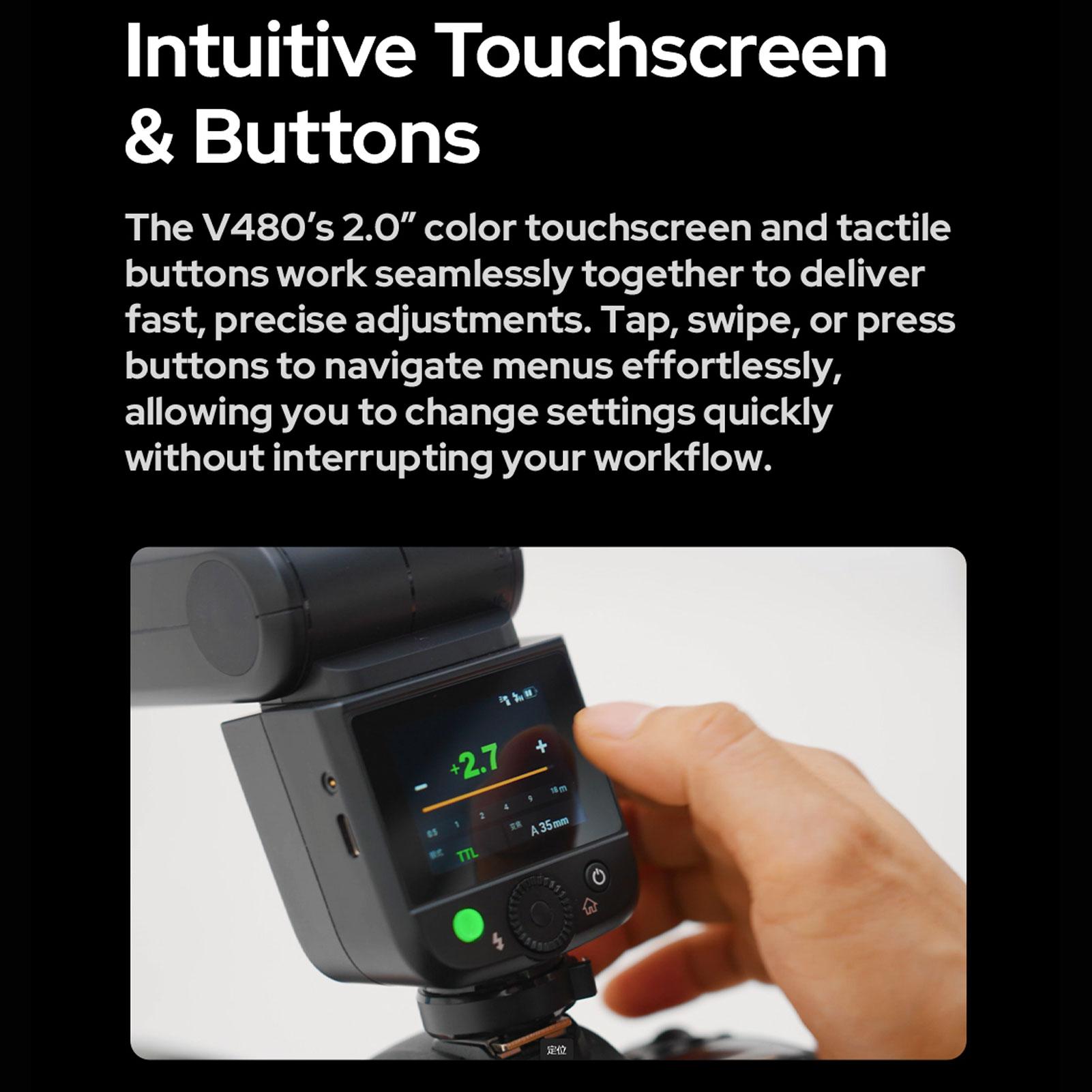 

GODOX V480 Camera Flashlight 2.0 Inch Touch Screen 2 Control Built in 2.4G Wireless X System Full Power Flashes LED JP Plug