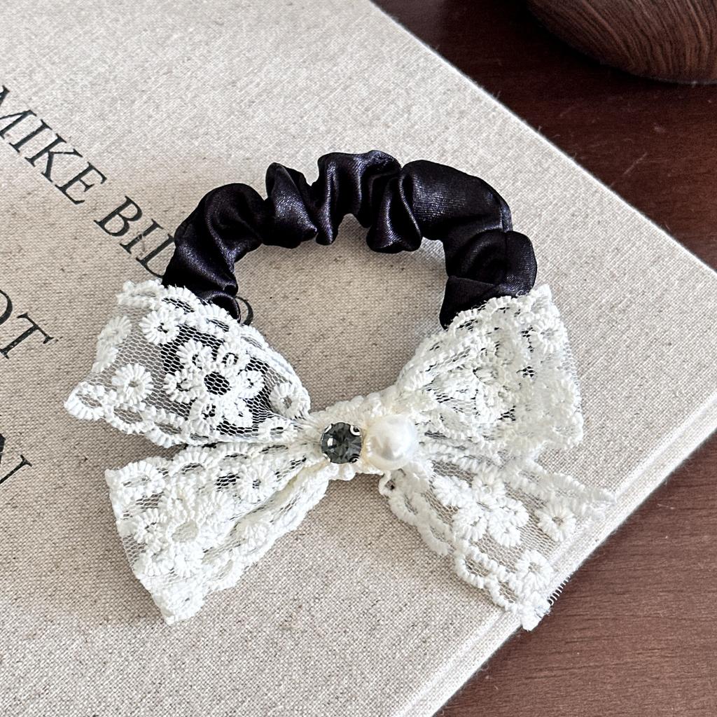 Sweet Bow Hairband, Lace Double-layered Gentle Elastic, Fashionable Embroidery, Retro Hair String, Elegant Quality