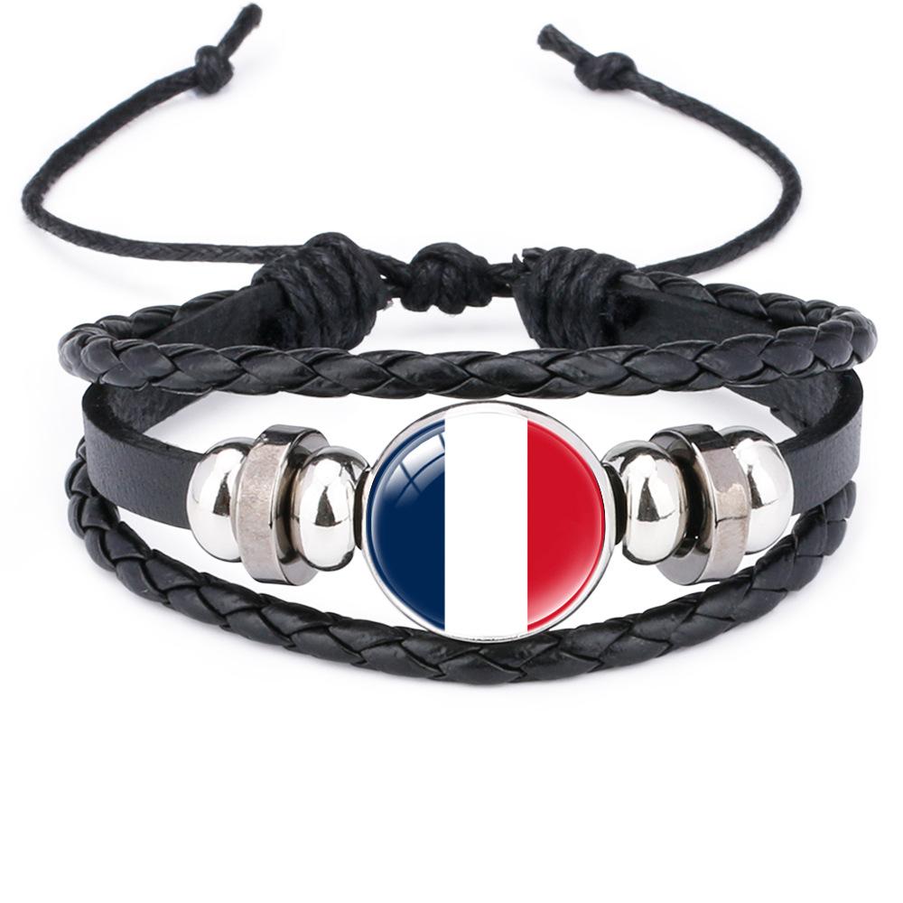 World Cup Leather Bracelet National Flag Soccer Match Souvenir  Adjustable Cowhide Woven Bracelet for Men Women,Sports  Fan Accessories