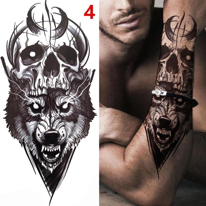 1 Stück Schwarzwald Tattoo Aufkleber Für Männer Frauen Kinder Tiger Wolf Totenschädel Temporäres Tattoo Falsches Henna Skelett Tier Tatoo