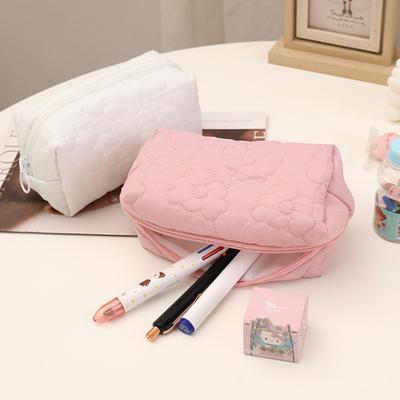 Frauen Blume Stickerei Kosmetik Taschen Rosa Weiß Organizer Zipper Pouch Make-Up Taschen Tragbare Reise Lagerung Tasche