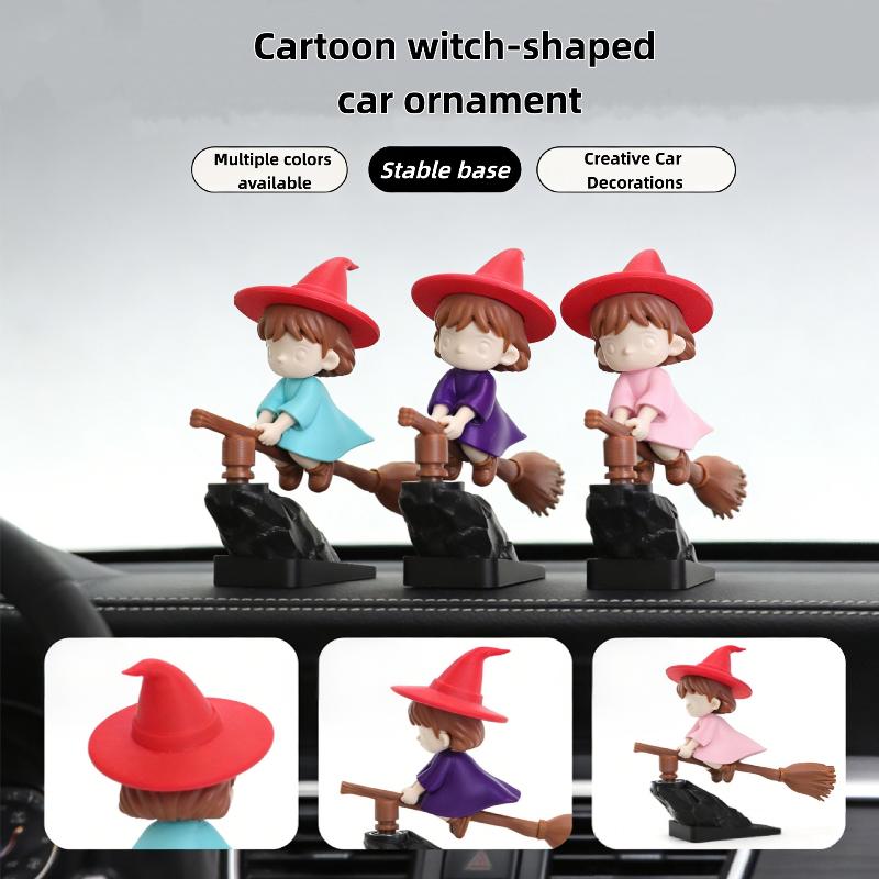 Cute Flying Girl Car Dashboard Ornament Mini Wizard Figurine Funny Auto Interior Decor Desktop Collection Model Ornaments