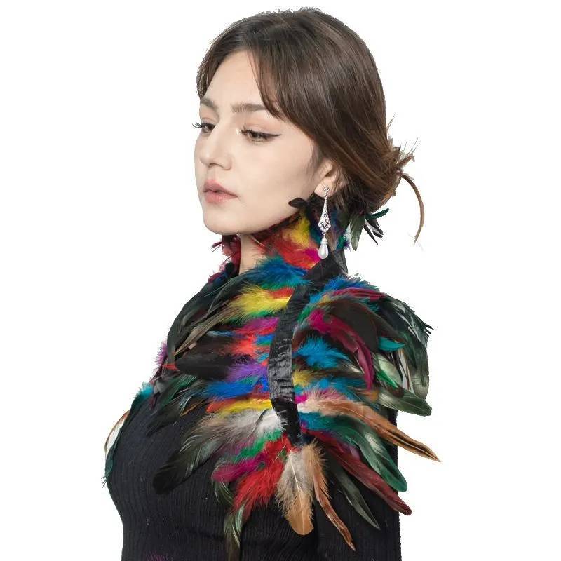 Feather Shawl Cape Costume Cloak With Faux Fur For Performance And Dance Shows
