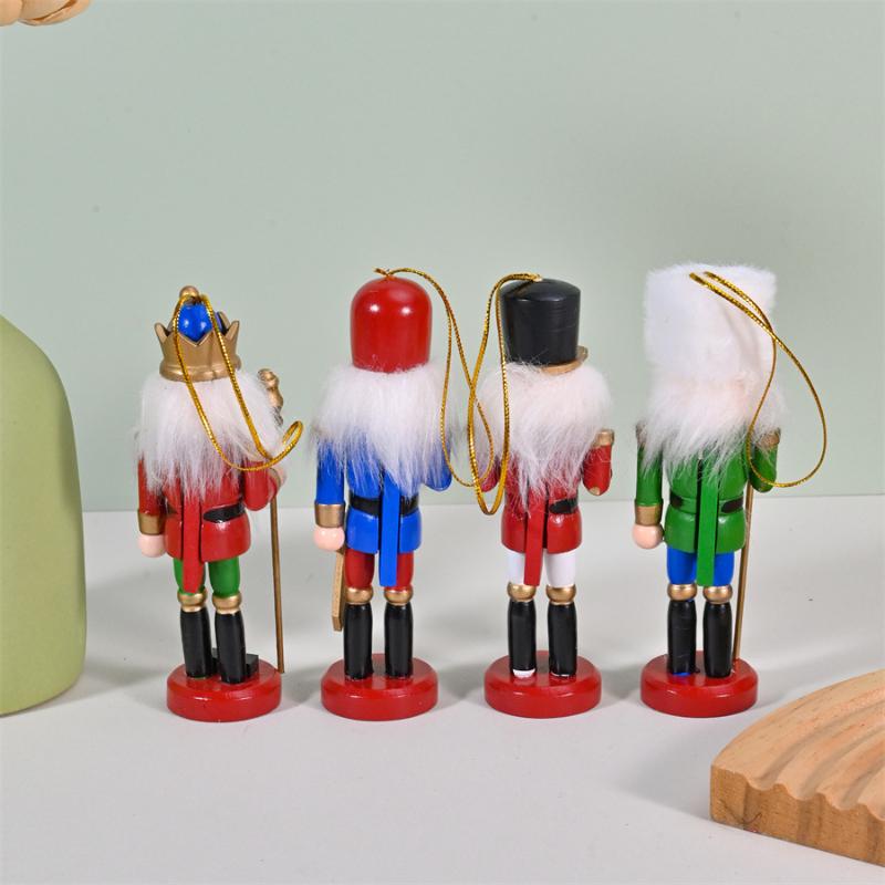1/4Pcs Soldier Figure Christmas Tree Pendant Mini Wooden Nutcracker Ornament Office Table Xmas Decor Statues Gifts For Friend