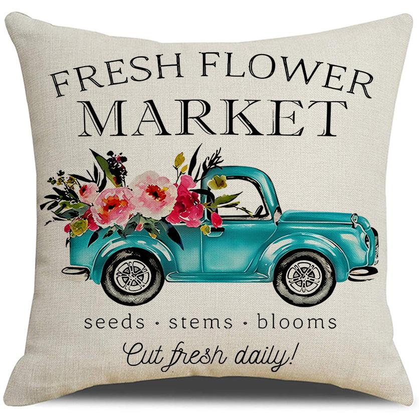 

New Flower Pillowcase Living Room Bedroom Bedside Pillowcase Linen Printed Cushion Cover 45 * 45Cm (excluding pillow core)