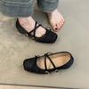 Retro gentle fairy skirt low heel square head bow word belt single shoes women 2025 new ballet style women's shoes