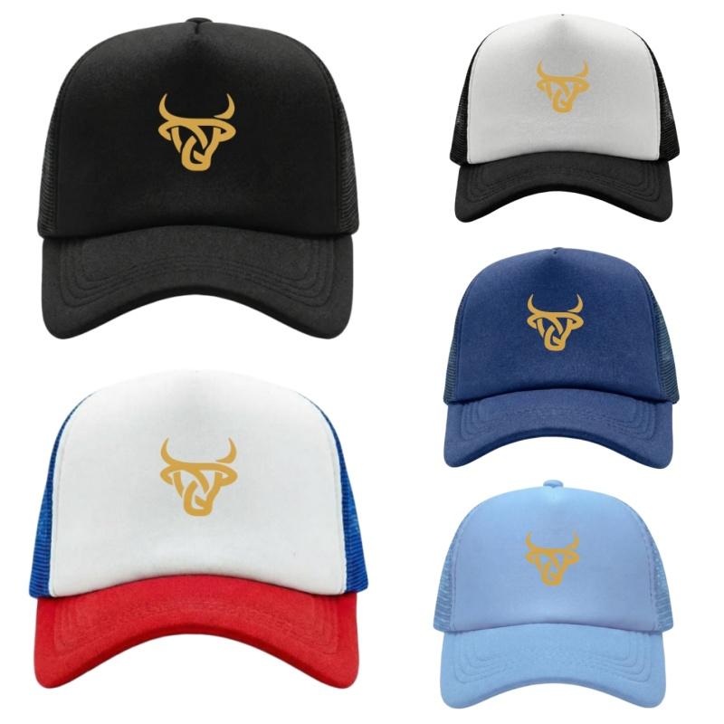 Gold Bull Head Printed Adjustable Baseball Cap Classic Snapback Dad Hat Breathable Mesh Hat Golf Fishing Outdoor Sun Cap