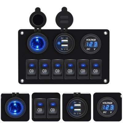 6 Gang Blue Switch Rocker Circuit Breaker Panel LED Waterproof Car Marine Boat