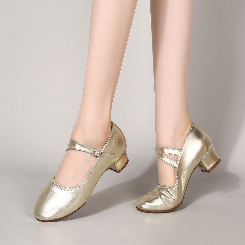 

Летние туфли для танцев Square Dance, женские, кожа, мягкий серебристый цвет 38 золотой