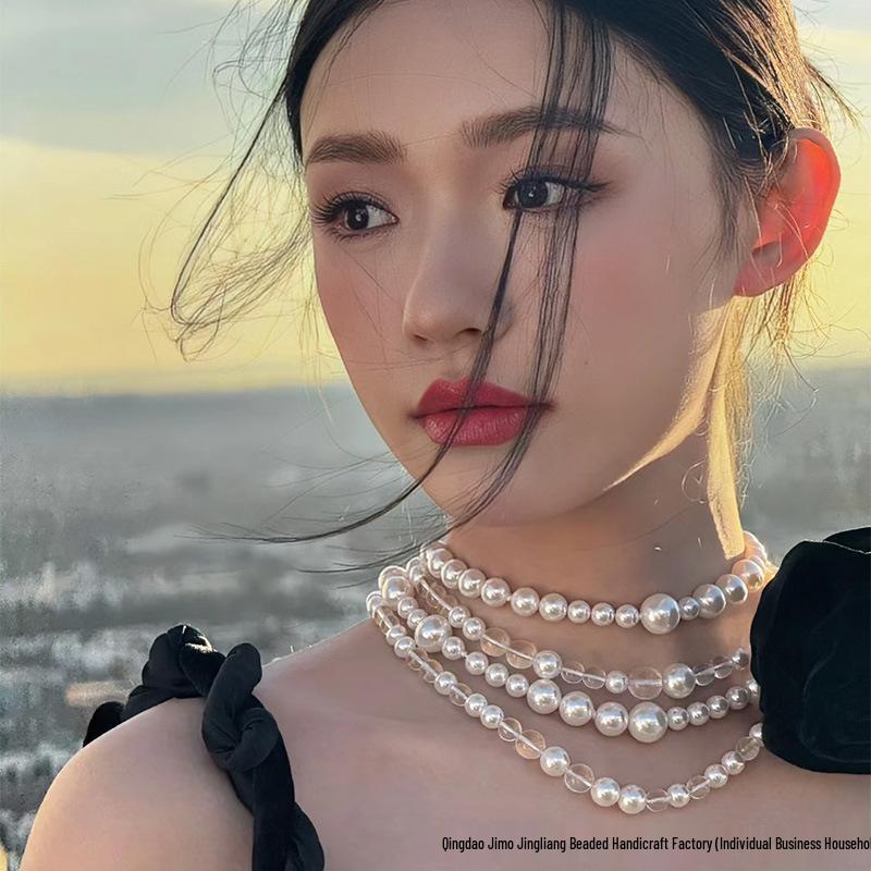 Lin Yun Style Nine Purple Li Fire Imitation Pearl & Natural Stone Crystal Choker Necklace