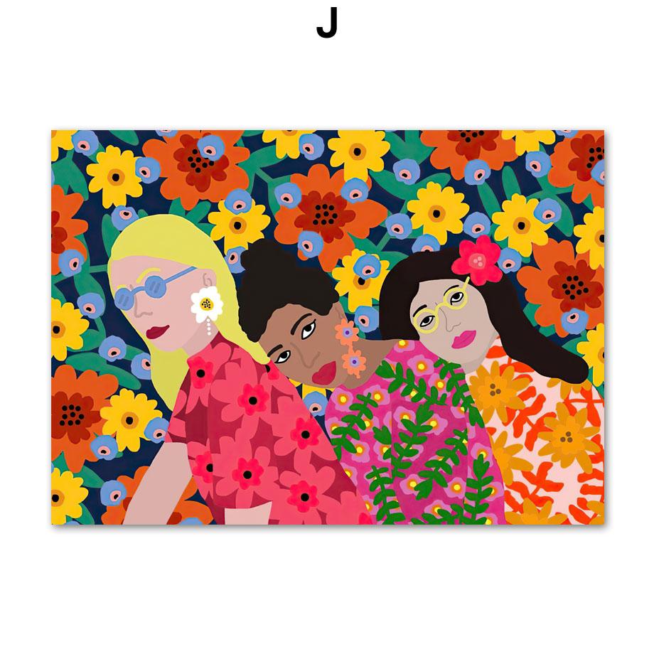 Nordic Retro Poster Boho Abstract Colorful Girl Flower Leaf Animal Wall Art Print Canvas Painting Decor Pictures For Living Room