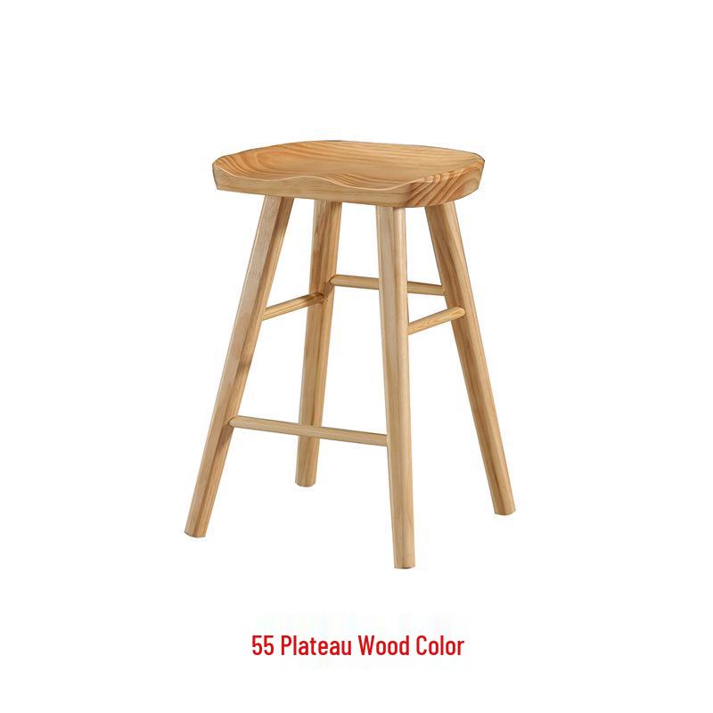 Nordic Swivel Bar Chair - Solid Wood, Simple Design, High-Leg Stool for Home