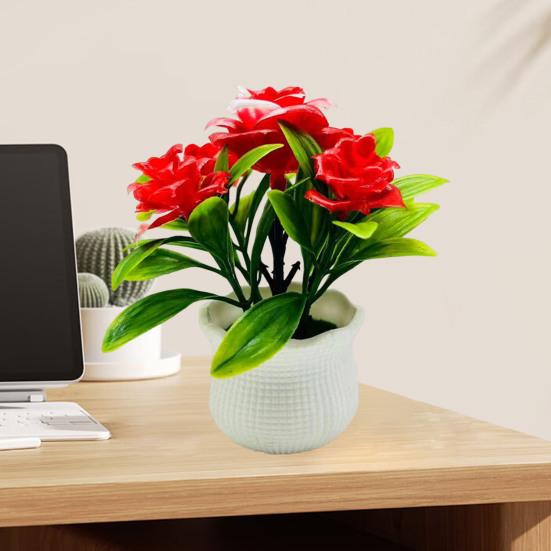 Artificial Potted Plants 5 Rose Flower Head Home Office Table Centerpiece Wedding