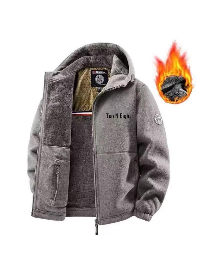 Veste polaire à capuche épaisse double couche grande taille - Coupe européenne