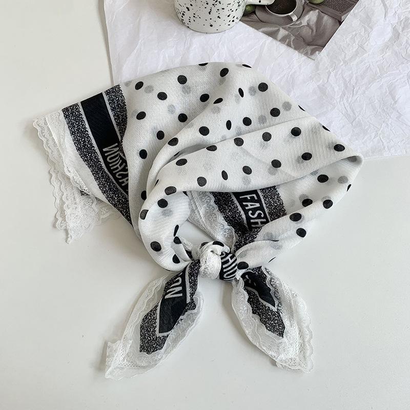 Silk Scarf Neck Small Square Scarf Lace Striped Cashew Nut Silk Scarf Spring and Summer Light Headscarf Headband Decorative Scarf