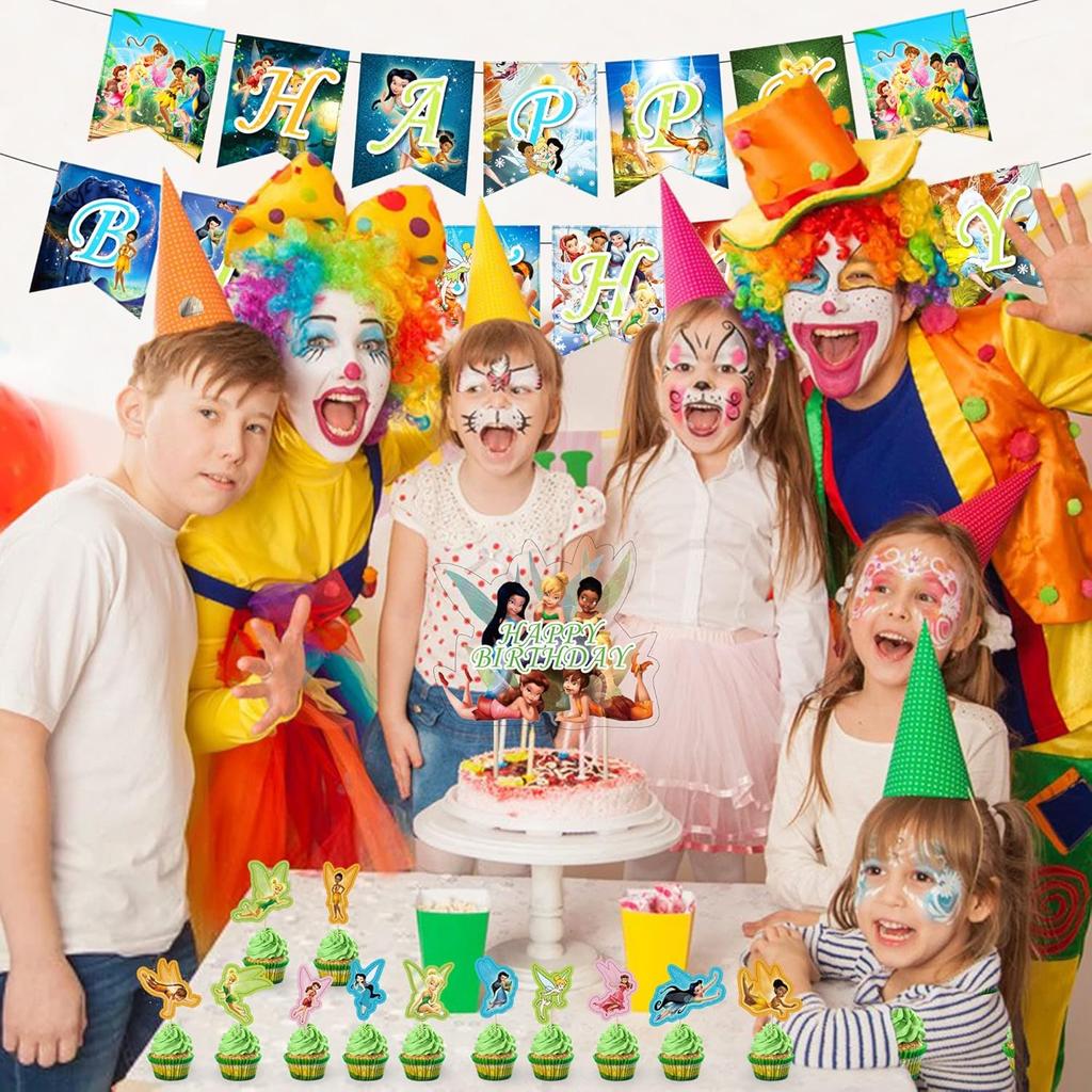 Bell Birthday Party Decorations, Fairy Themed Party Suppliers with Happy Birthday Banner, Cake Cupcake toppers, Latex Balloons Hanging Swrils