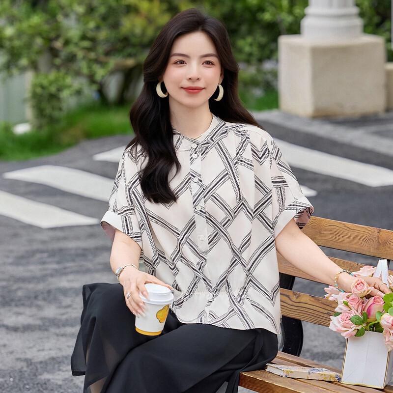 Oudefu Women s Floral Print Short-Sleeve Blouse XL