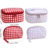 Cute Red Purple Plaid Handbag for Women, Portable Travel Makeup Pouch, Small Large Toiletry Cosmetic Bag with Zipper
