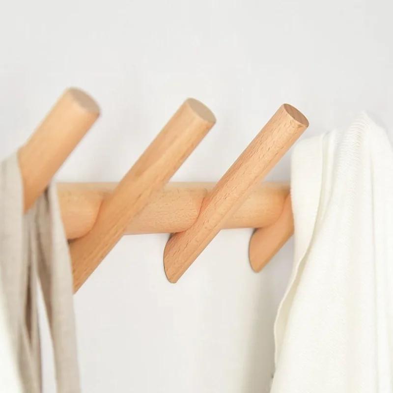 Solid Wood Living Room Entrance Wall Clothes Hanger Multifunctional Wall Clothes Hanger Creative Luxury Clothing Storage Hook