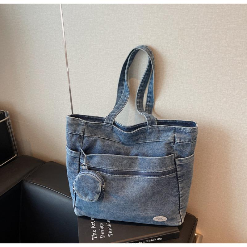 

Denim bag women s large-capacity new autumn and winter versatile casual shoulder bag texture student tote bag синий