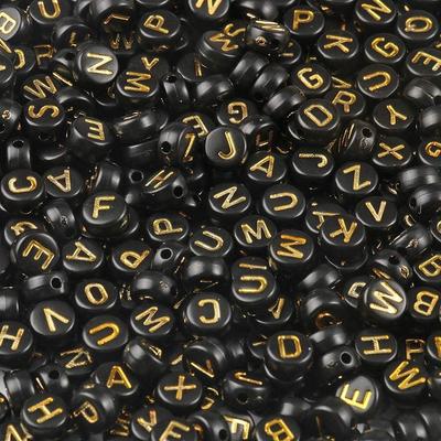 110/220/450pcs Acrylic Letter Bead Letter Gold Letter Black Cube Bead Friendship Bracelet and Gift Souvenir Jewelry Production (7 * 4mm Round)