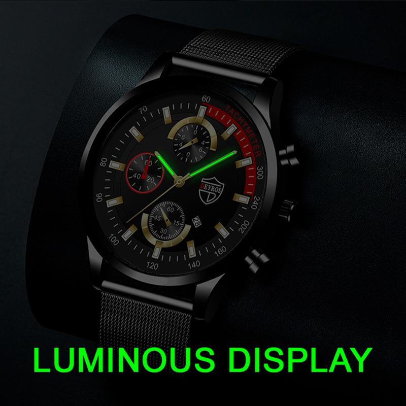 Stainless Steel Mesh Strap Watch Men'S Fashion Date Luminous Quartz Watch