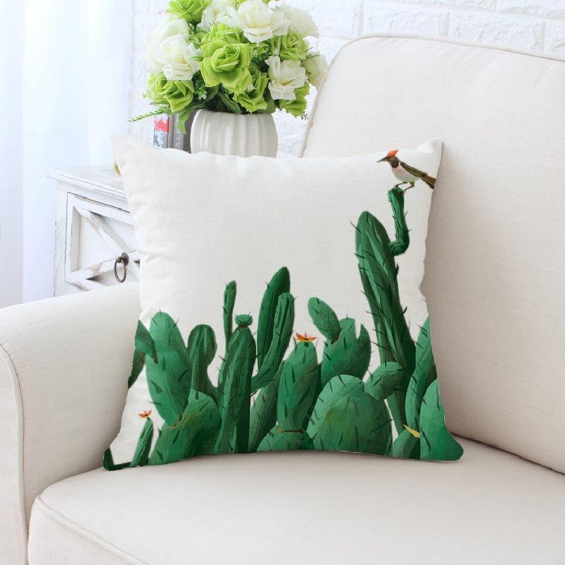 Fresh Tropical Cactus Potted Plant Pattern Home Living Room Sofa Bedroom Decorative Pillow Pillow Case
