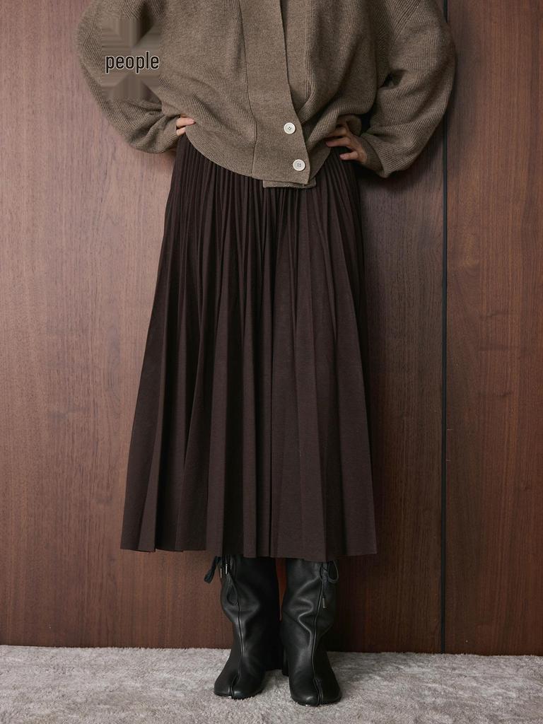 Xu Man Winter Korean Retro High-Waist Pleated A-Line Long Skirt for Women
