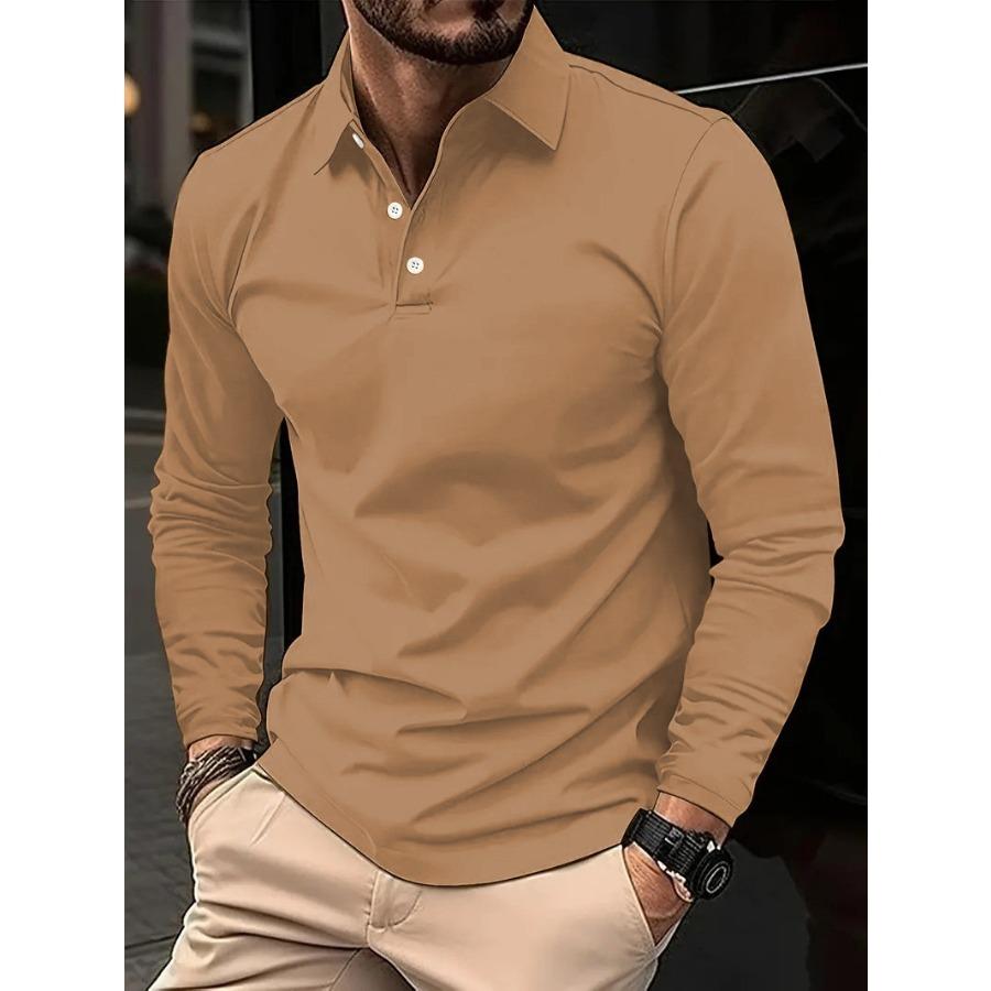 Men's Spring Long Sleeve Polo Shirt Solid Color Turn-down Collar Golf Shirts Fashion Business Casual Male Tops Tees