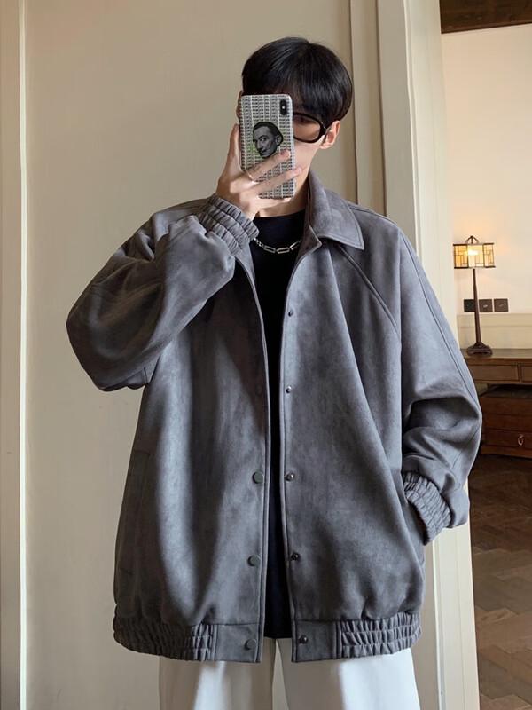 Dingfengbaoluo Men's Suede Baseball Jacket