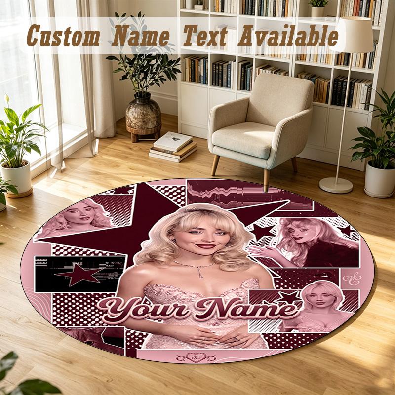 Round Rug Custom NameSabrina Carpenter Pattern Non Slip Carpet Home Floor Decor