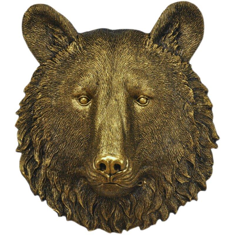 Golden Bear Wall Hanging Simulated Animal Sculpture Animal Head Ornament Brown Bear Background Wall Home Decoration