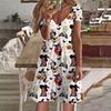 Disney Halloween V-neck Dress Summer Printed Dress Ladies Elegant Loose Sports Short-sleeved Beach Dress