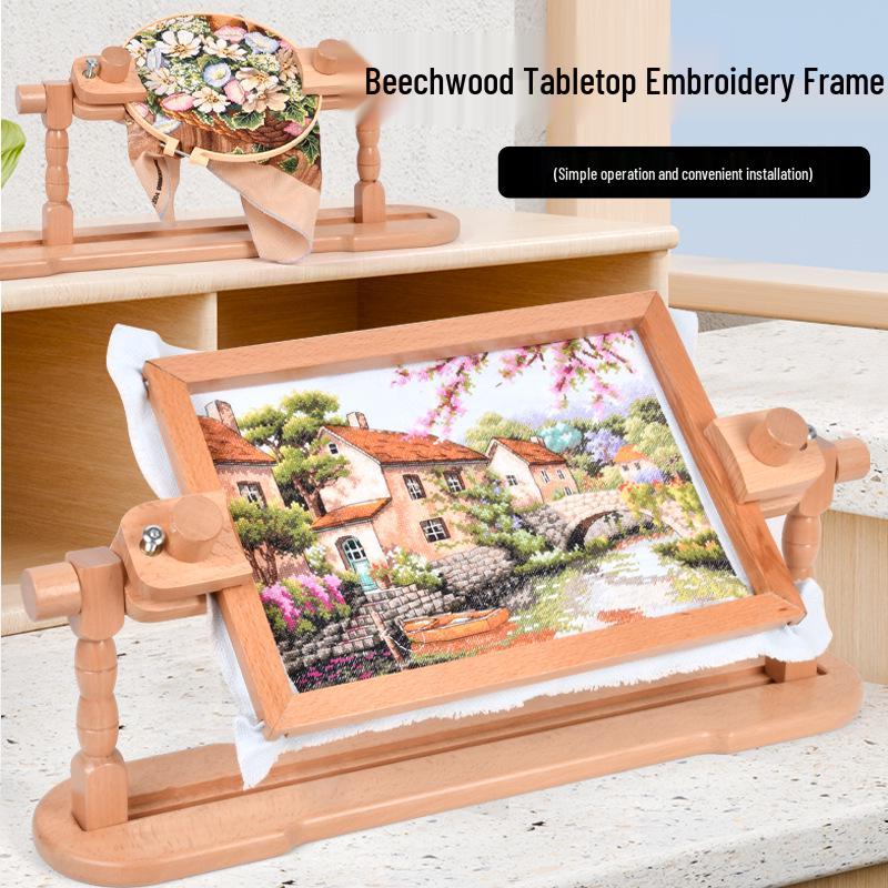 Bastidor de Bordado Ajustable de Madera de Haya: Bastidor Multifuncional para Punto de Cruz con Pinza de Tensión Fija