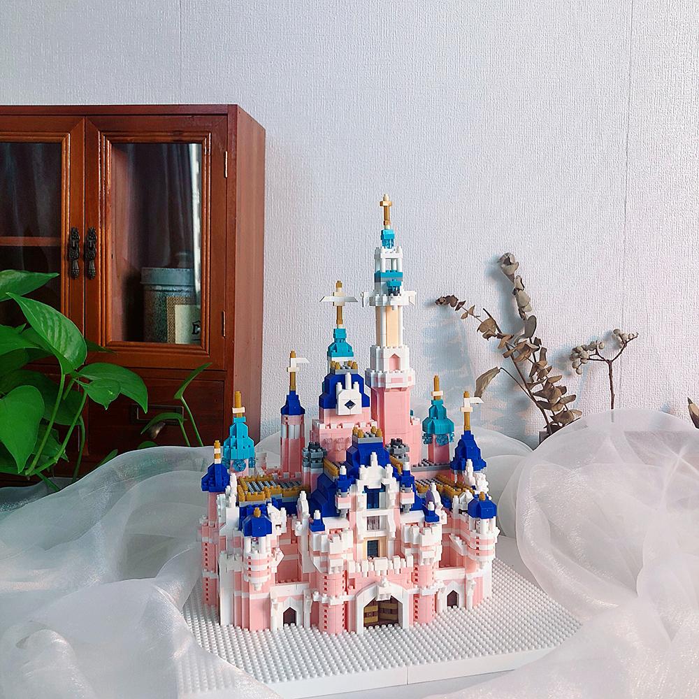 KNEW BUILT Gift Pink Castle Model Kits Toys Microblock Building Blocks for Adults Princess Kids Castles Architecture Set Bricks