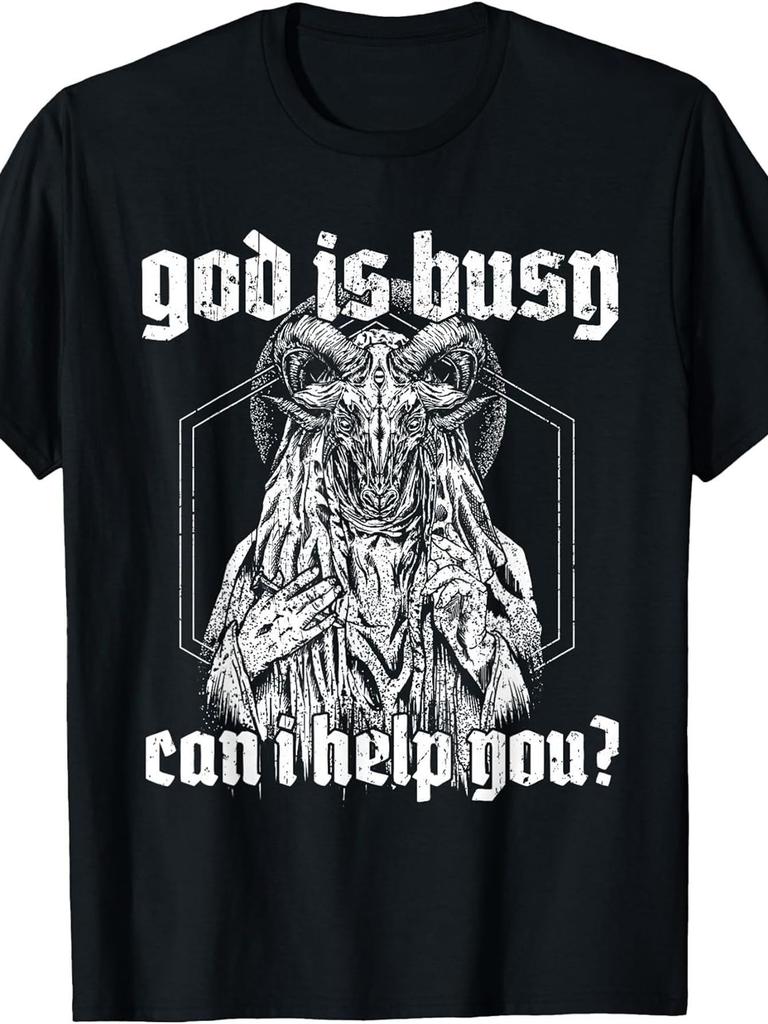 Unisex T-shirt God Is Busy Can I Help You Baphomet T-Shirt Men'S Fashion Plus Size Men'S T-Shirt