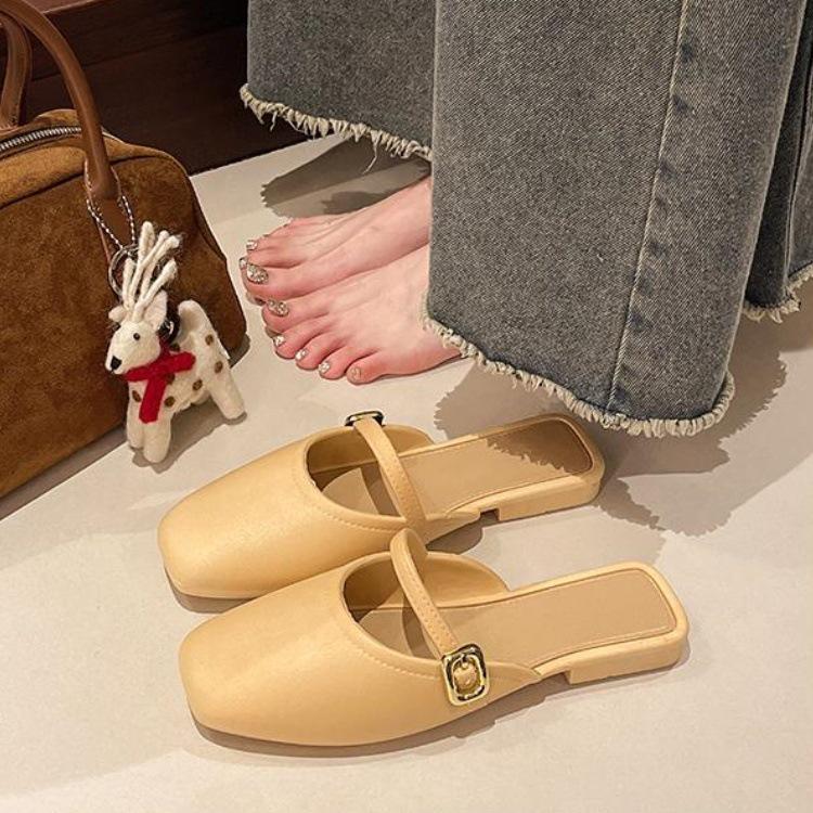 Korean Style Women's Non-Slip Breathable Baotou Slippers - Flat Bottom and Easy Slip-On for Office and Outdoor Wear