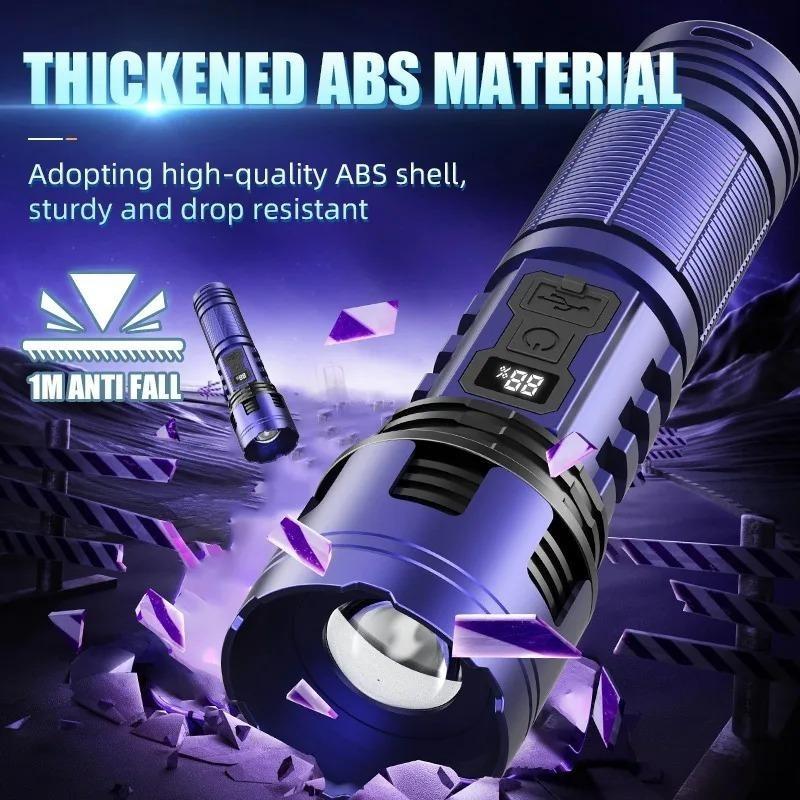 Portable Powerful LED Flashlight with Digital Display COB Side Light Long Range Lamp Zoom Torch Outdoor Lighting