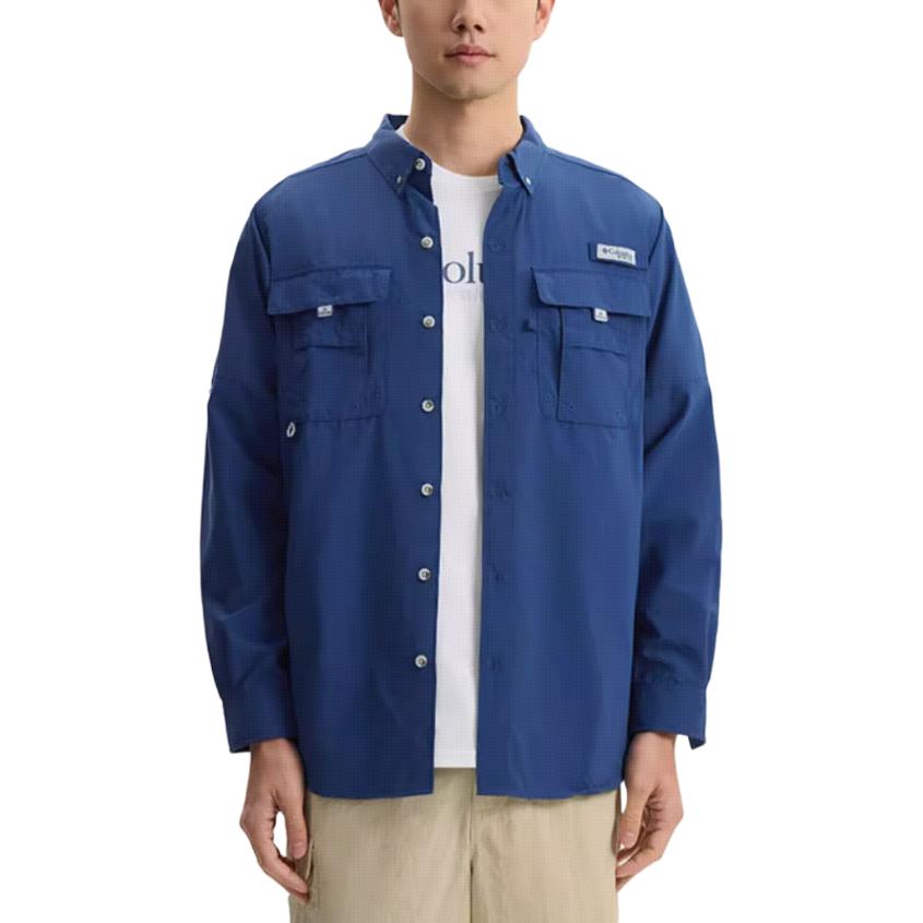 Columbia PFG Fashion Versatile Comfortable Casual Breathable Sun Protection Long Sleeve Outdoor Multi-Pocket Shirt Unisex shirts Blue FJ7048-468