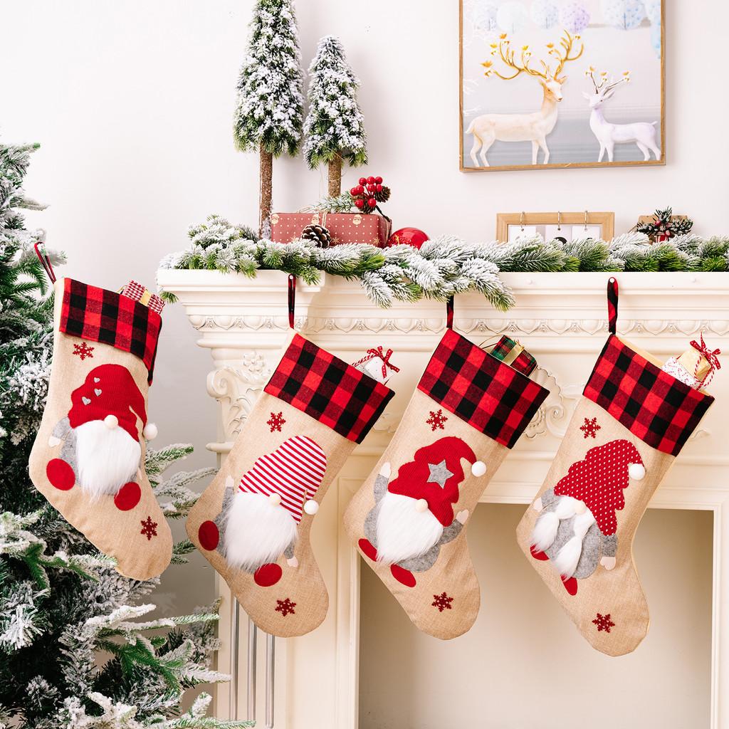 Christmas Decorations Linen Cartoon Children Gift Stocking Window Decoration
