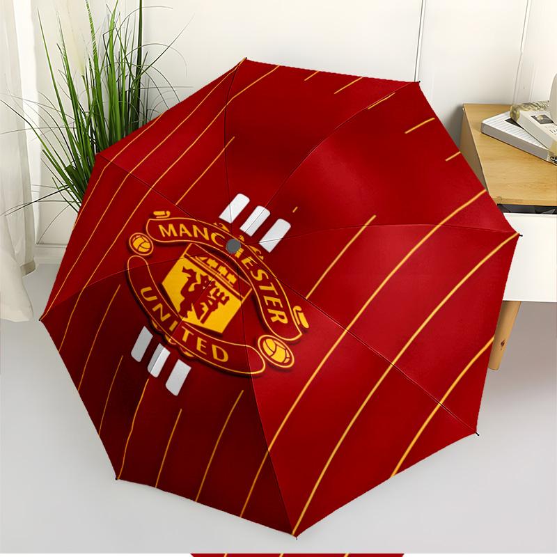 Manchester United F.C Print Automatic Open Close Umbrella, Portable Foldable Umbrella, for Outdoor Commute Camping Trip, Ideal Birthday Gift