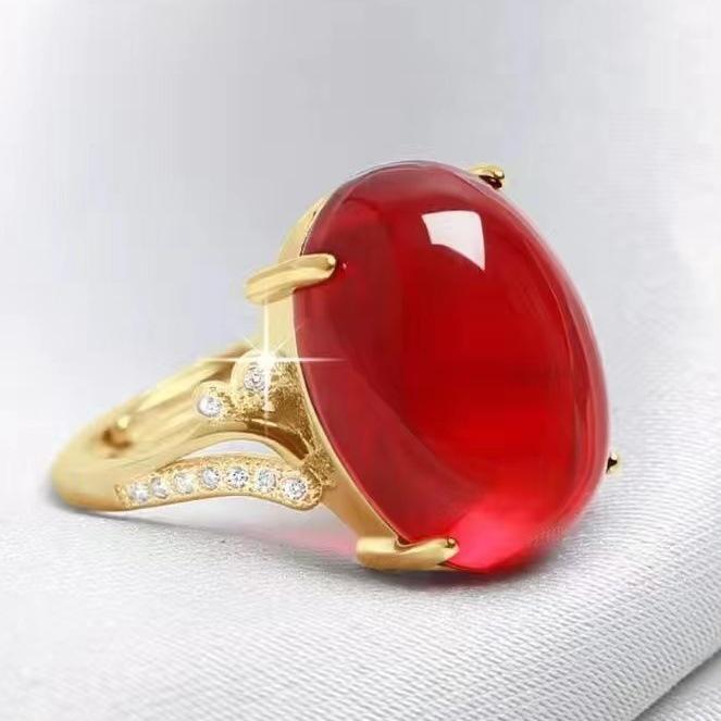 Second-Generation Silver-Plated Ring with Imitation Yellow Chalcedony and Agate for Women