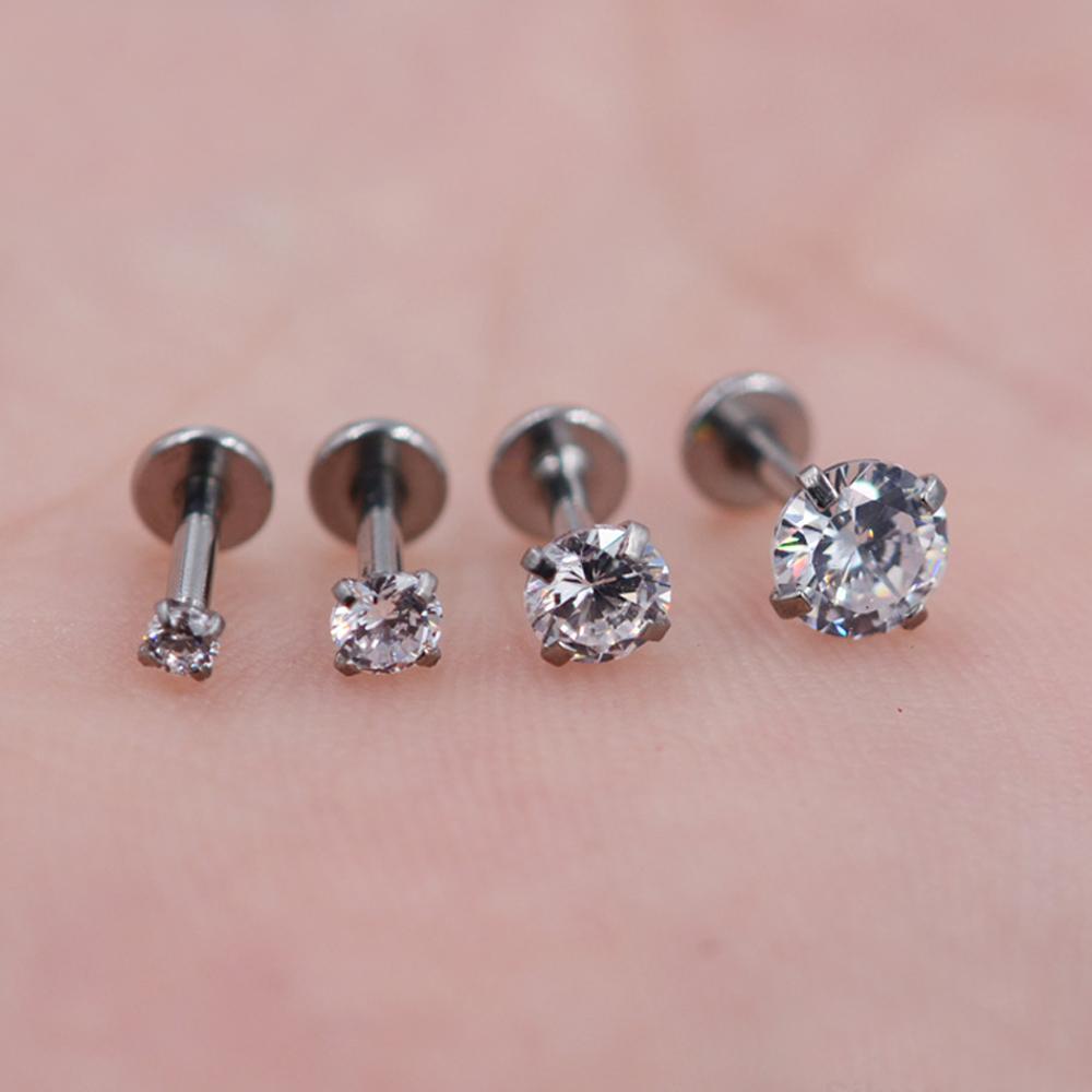 10Pcs ASTM F136 Titanium 2/3/4mm CZ Labret Stud 16G Tragus Helix Cartilage Conch Flatback Earlobe Piercing Body Zircon