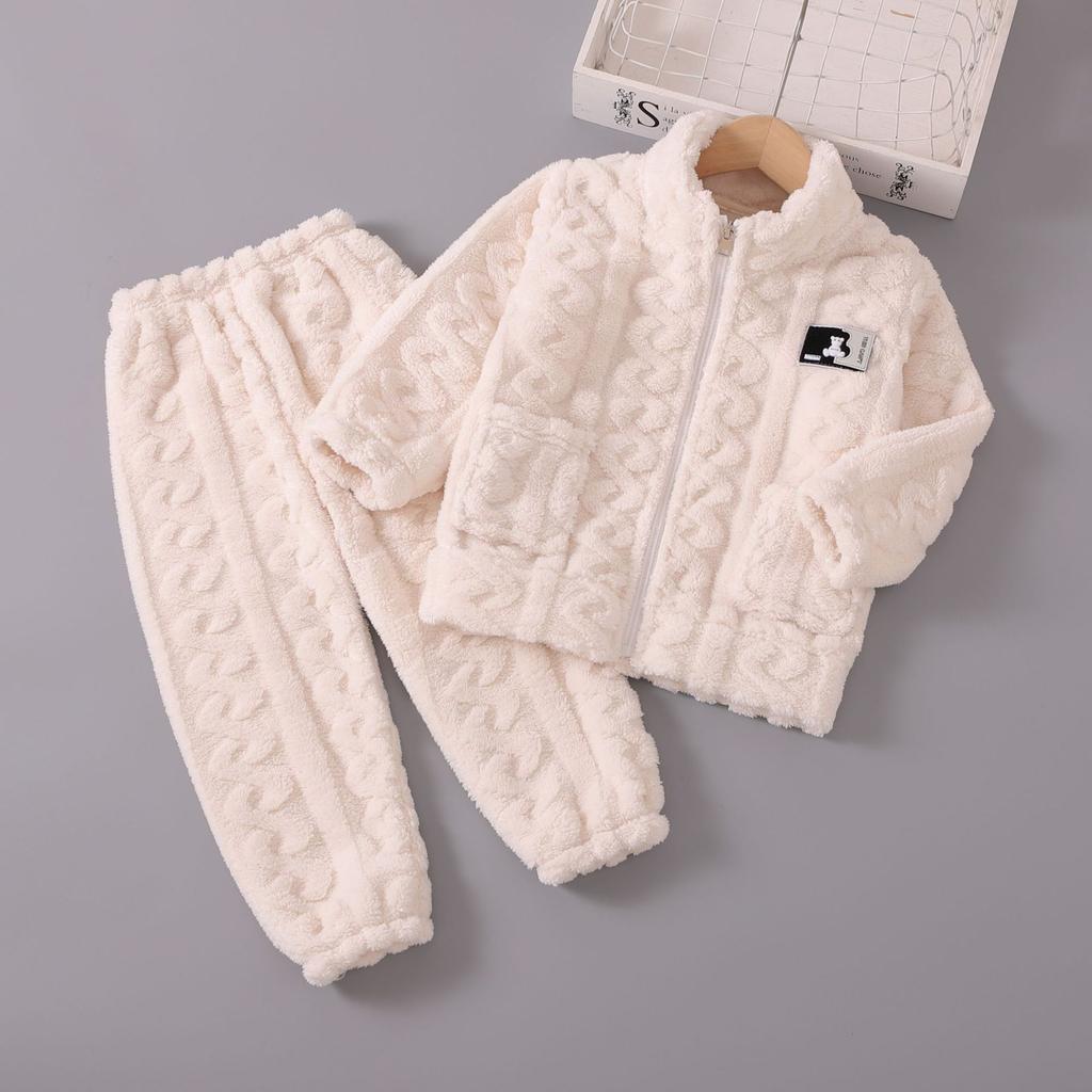 Pyjamas för barn Flickor Coral Fleece Förtjockad Pojkar Ansiktsduk Höst och vinter Baby Flickor Hemma Vinterkostym