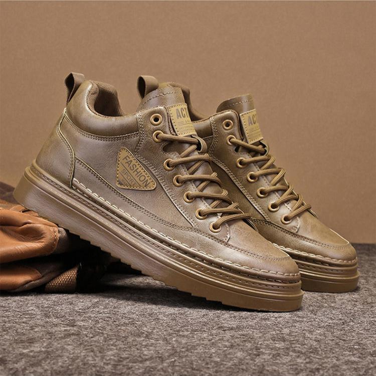 Jarní 2025 Nové vysoké martinské boty Pánské všestranné kožené boty s tlustou podrážkou pro volný čas, palubní boty