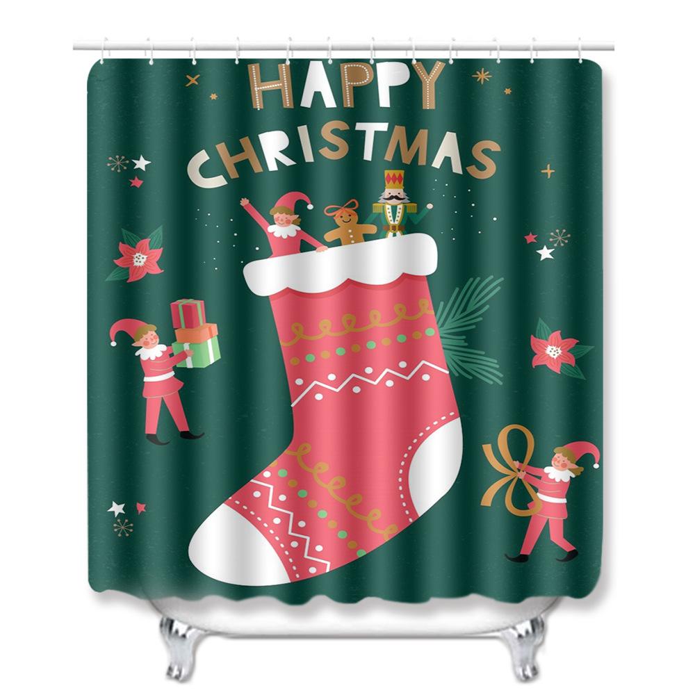 Christmas Bathroom Shower Curtain Bath Towel Floor Mat Five-Piece Set Bathroom Toilet Carpet Shower Foot Mat